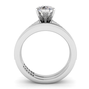 Pear Diamond Engagement Ring Set .21ct Milgrain